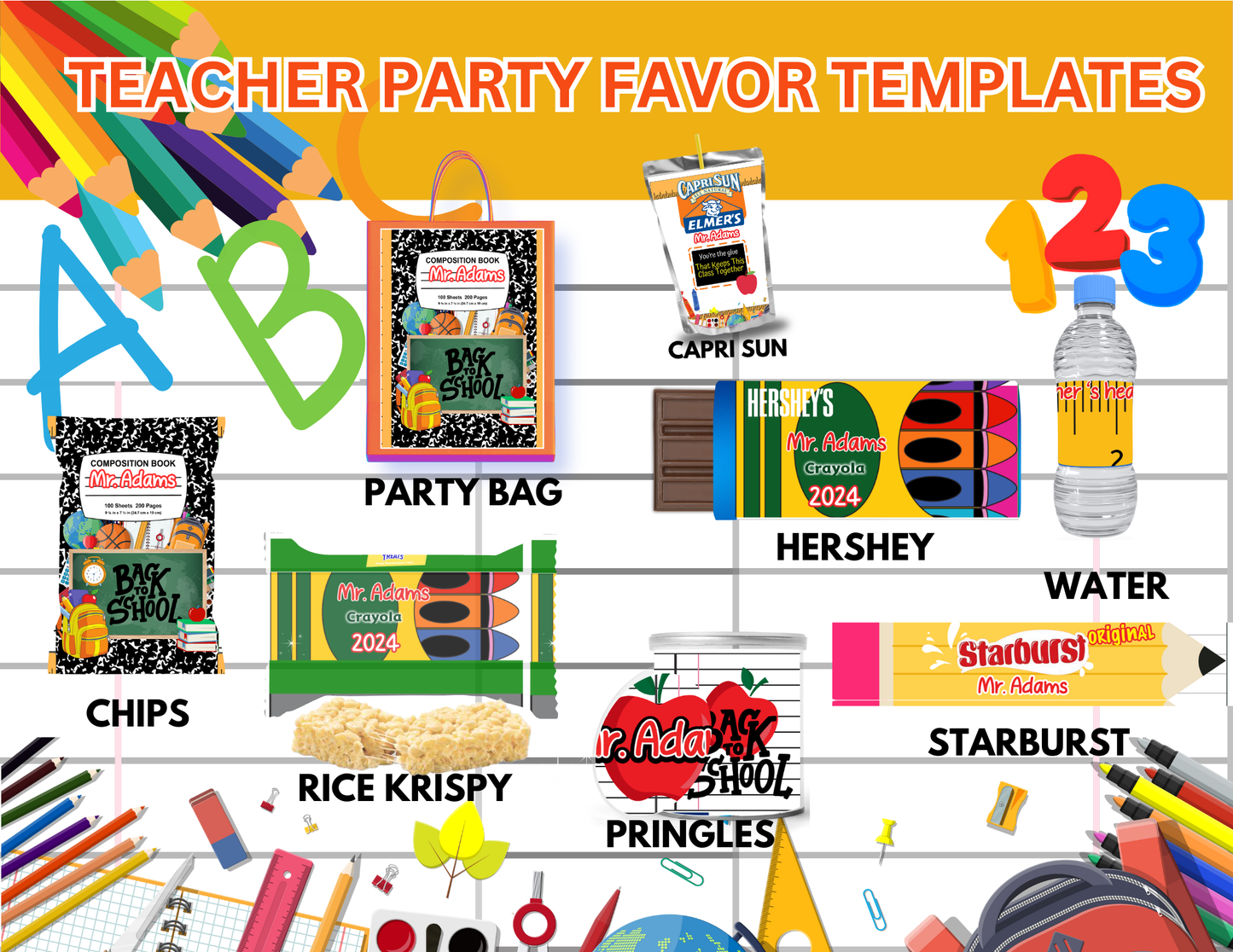 TEACHER PARTY FAVOR TEMPLATES