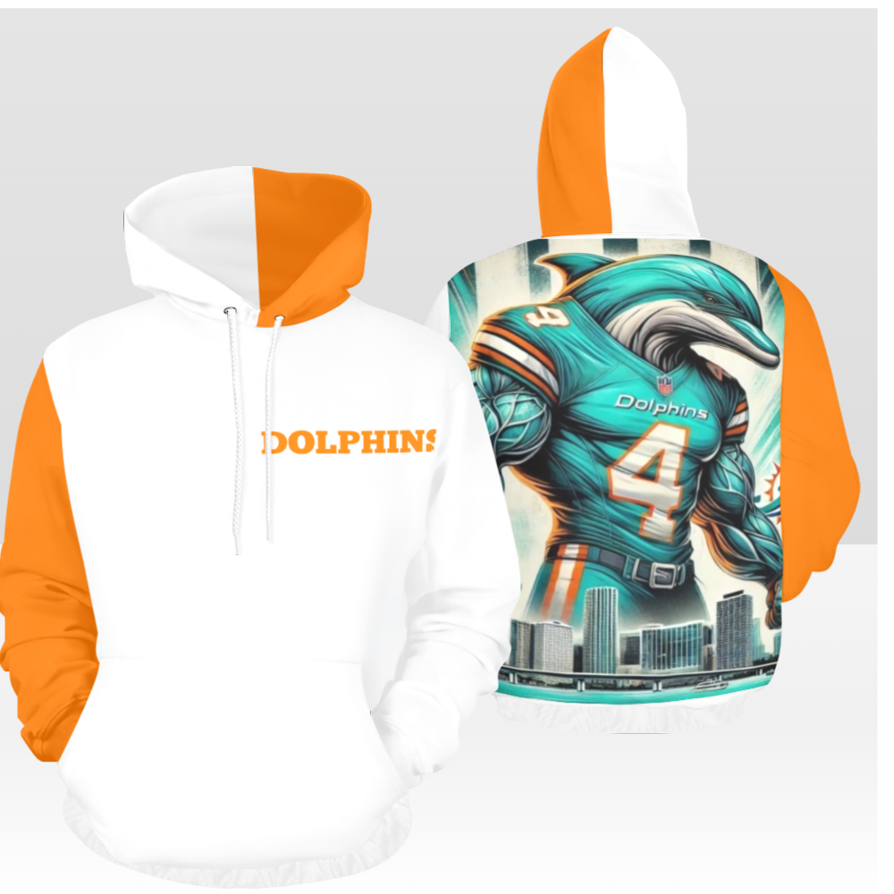 MENS DOLPHINS GAME DAY MULTI ORANGE & WHITE PULL OVER HOODIE