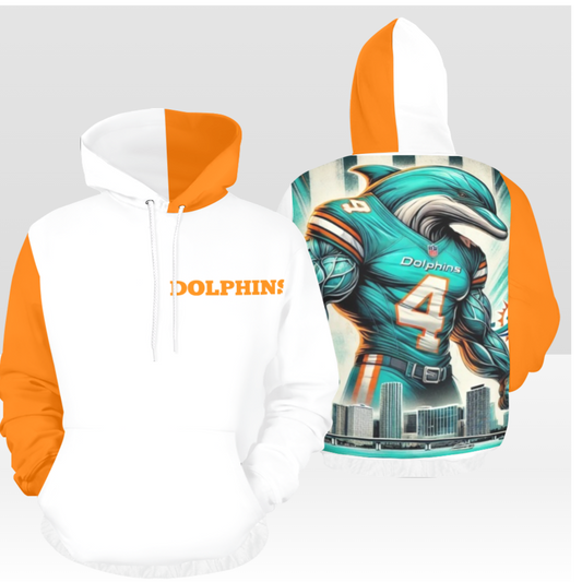 MENS DOLPHINS GAME DAY MULTI ORANGE & WHITE PULL OVER HOODIE