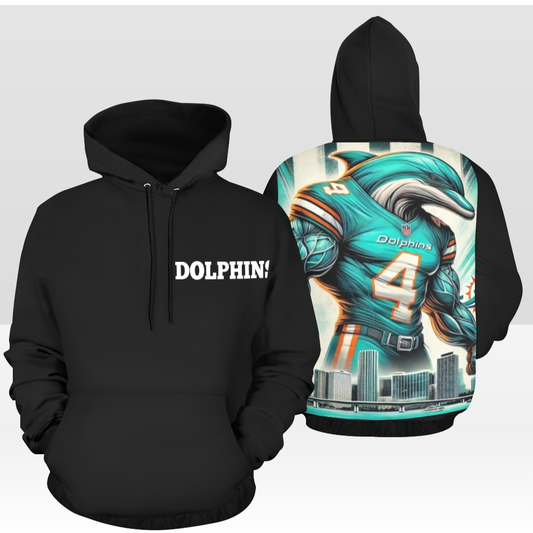 MENS DOLPHINS GAME DAY SOLID BLACK PULL OVER HOODIE