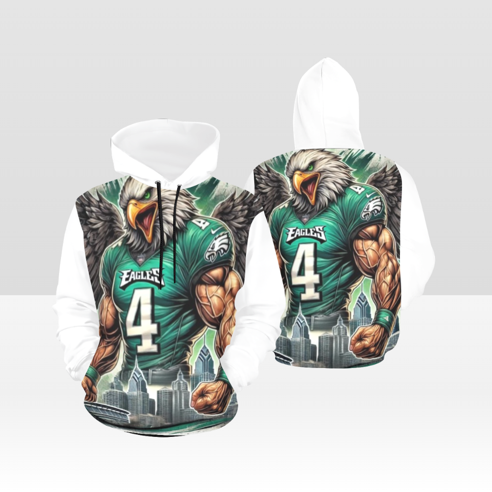 MENS EAGLES GAME DAY SOLID WHITE PULL OVER HOODIE