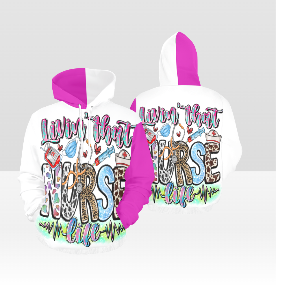 NURSE LIFE 01PH MULTI PINK & WHITE PULL OVER HOODIE