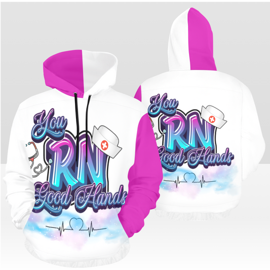 NURSE LIFE 02PH MULTI PINK & WHITE PULL OVER HOODIE