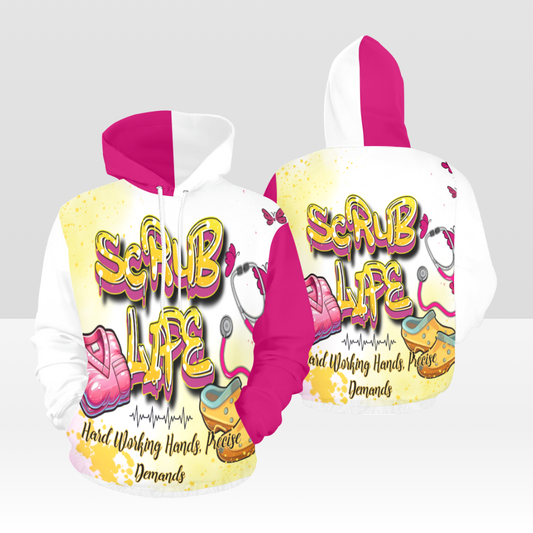 SCRUB LIFE 01PH MULTI PINK & WHITE PULL OVER HOODIE