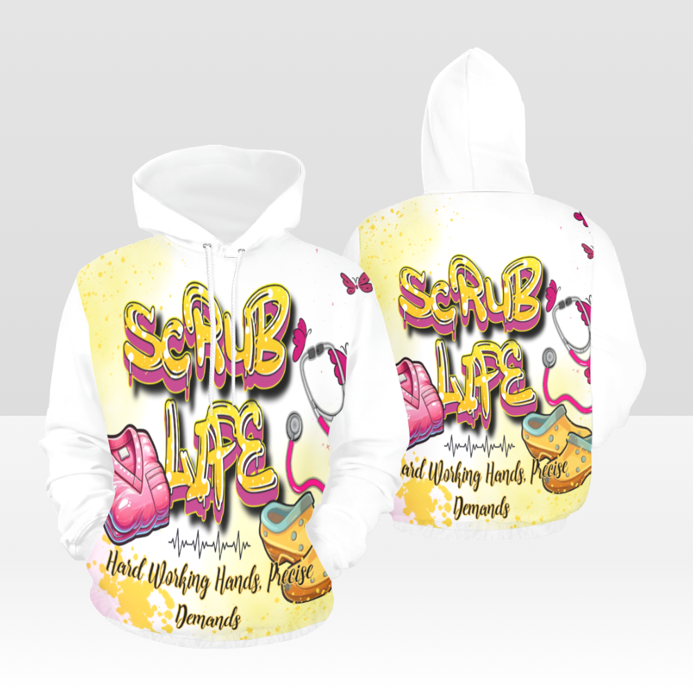 SCRUB LIFE 01PH SOLID WHITE PULL OVER HOODIE