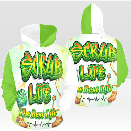 SCRUB LIFE 02PH MULTI GREEN & WHITE PULL OVER HOODIE