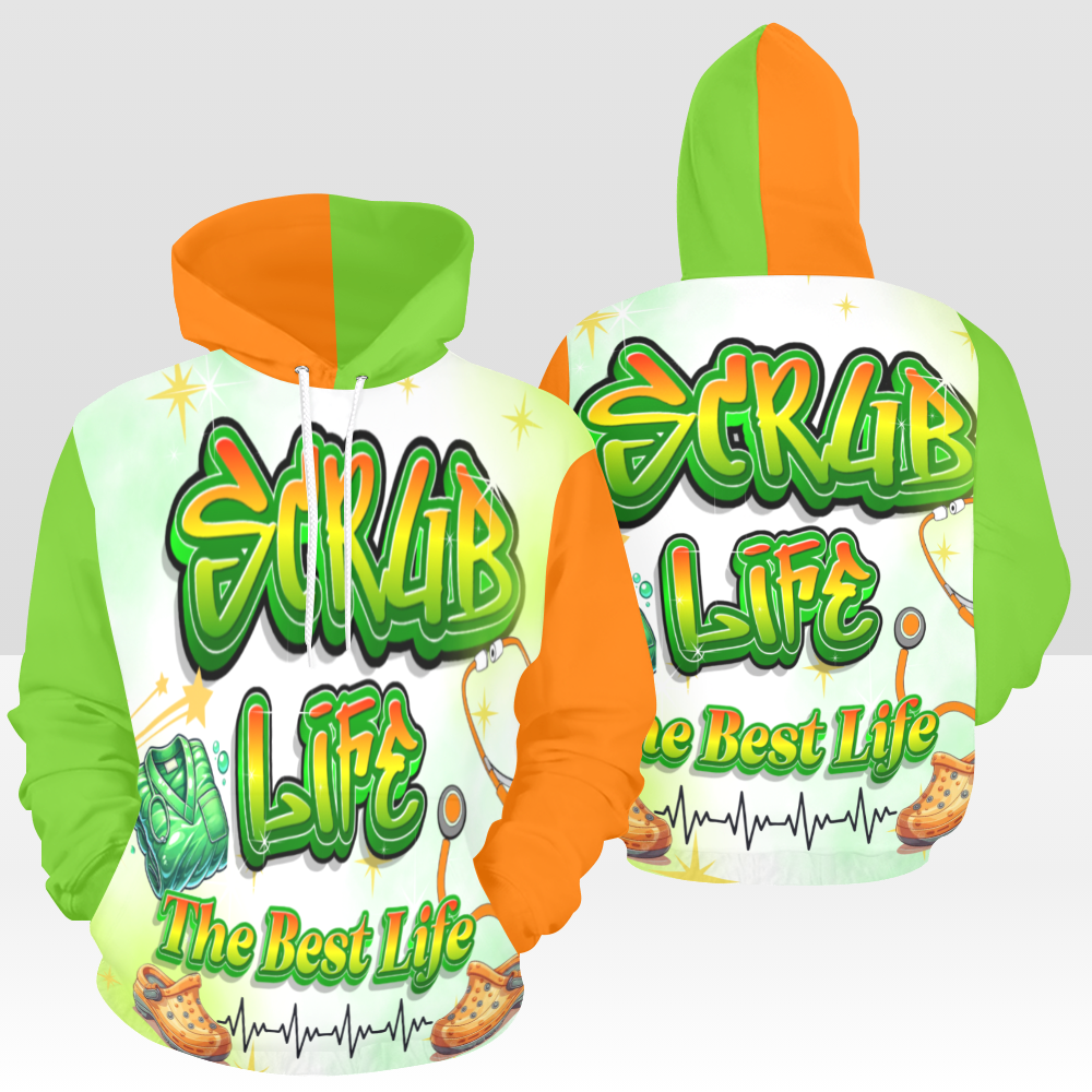 SCRUB LIFE 02PH MULTI ORANGE & GREEN PULL OVER HOODIE