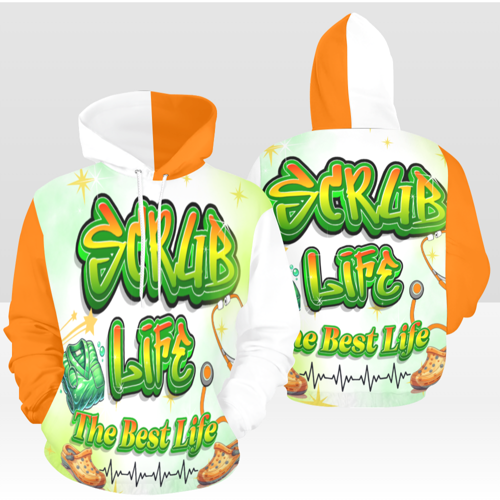 SCRUB LIFE 02PH MULTI ORANGE & WHITE PULL OVER HOODIE