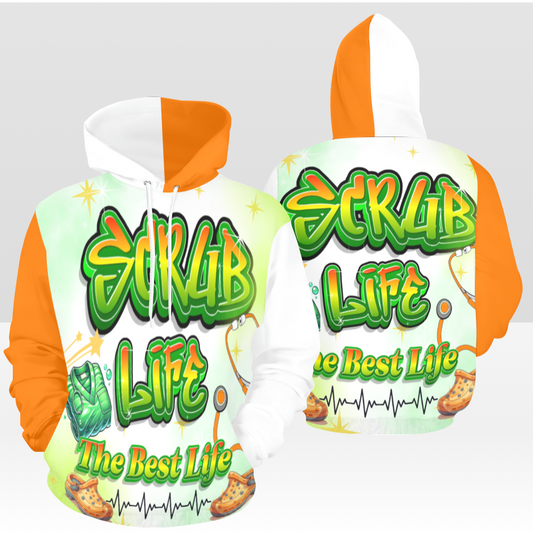 SCRUB LIFE 02PH MULTI ORANGE & WHITE PULL OVER HOODIE