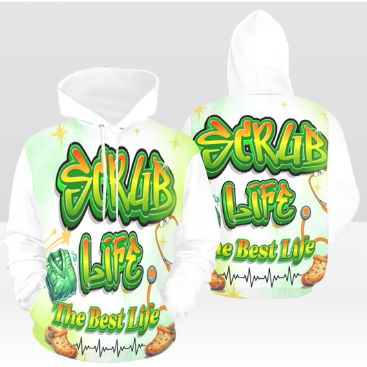 SCRUB LIFE 02PH SOLID WHITE PULL OVER HOODIE